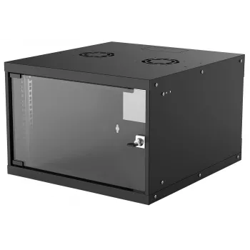 Intellinet 19 inch netwerkkast – wandmontage (Basic), 6HE, 560 mm diep, zwart, gedemonteerd, max. 50 kg, bruikbare diepte 500 mm, glazen deur, rack, onderdelen voor wandmontage (bijv. schroeven en pluggen) niet inbegrepen