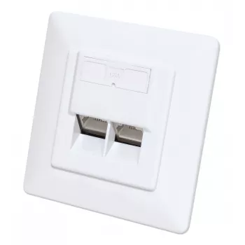 Intellinet 2-poorts Cat6a 10G afgeschermde RJ45 wandcontactdoos inbouw met afdekraam, STP, signaalwit RAL9003
