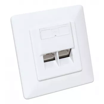 Intellinet 2-poorts Cat6a 10G afgeschermde RJ45 wandcontactdoos inbouw met afdekraam, STP, signaalwit RAL9003