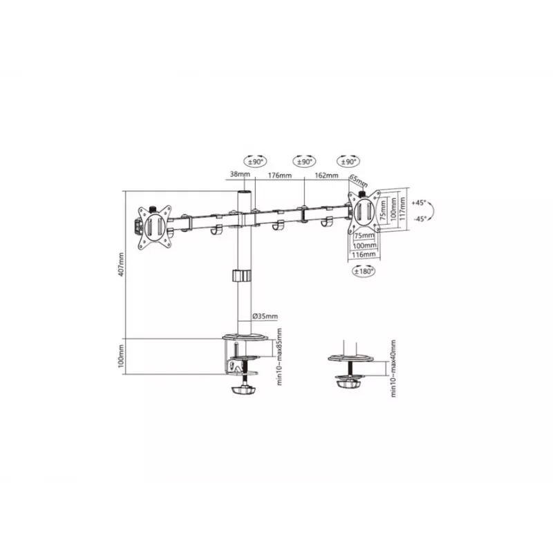 Equip 17 inch-32 inch gelede dubbele monitor tafelhouder