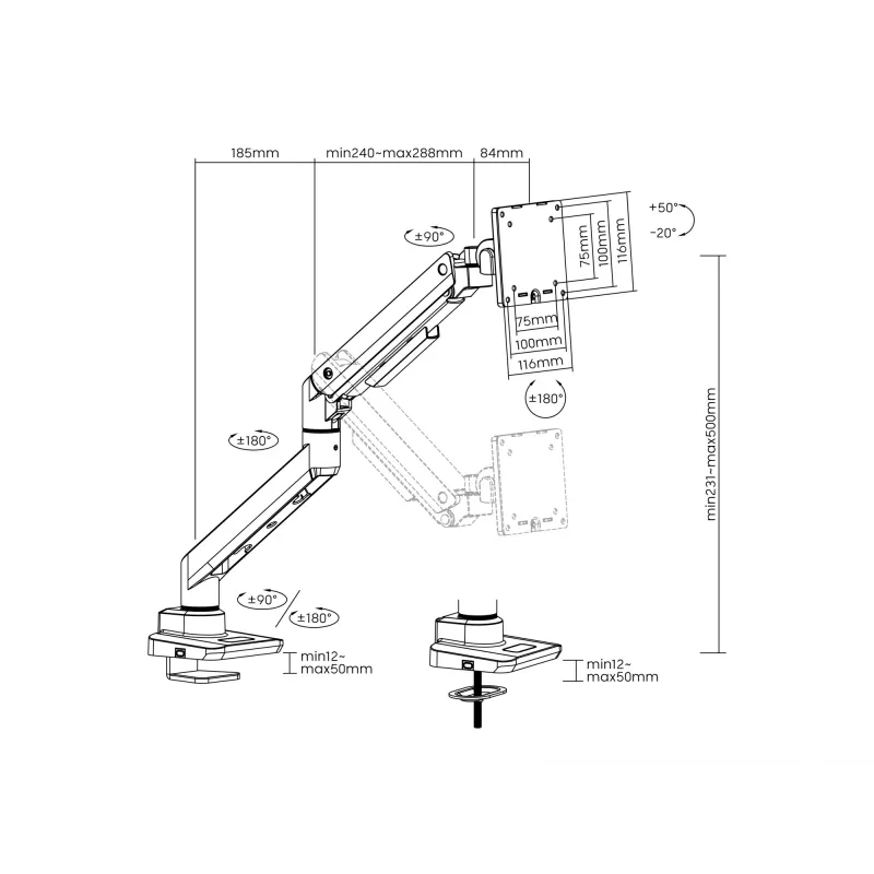 Equip 17 inch-49 inch Heavy-Duty monitor-tafelhouder, wit