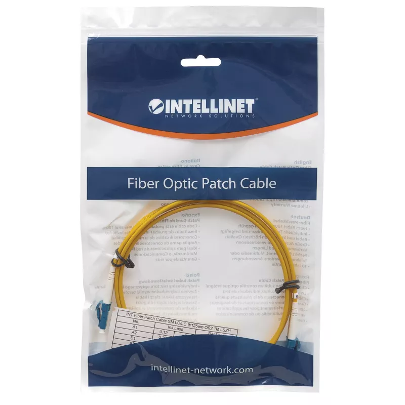 Intellinet glasvezel-patchkabel, OS2, LC/LC, 5 m, geel, duplex, singlemode, 9/125 µm, LSZH, vezel, levenslange garantie