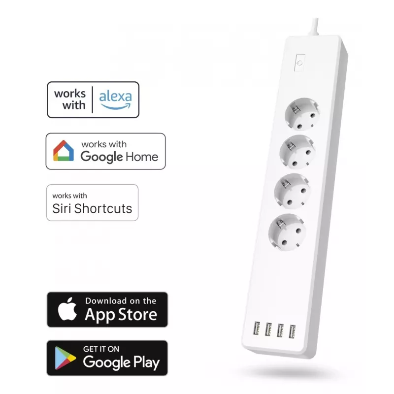 Hama 00176628 slimme wifi-stekkerdoos, 4 individueel schakelbare AC-contactdozen, 4x USB, overbelastingsbeveiliging