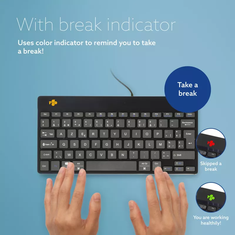 R-Go Tools ergonomisch toetsenbord R-Go Compact Break, compact toetsenbord met pauzesoftware, AZERTY (BE), bedraad, zwart