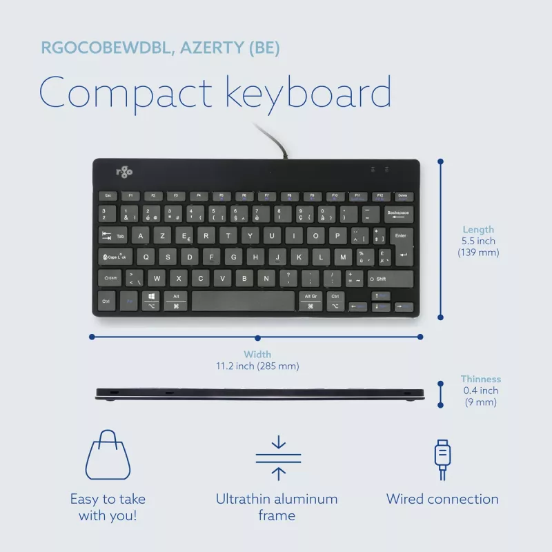 R-Go Tools ergonomisch toetsenbord R-Go Compact Break, compact toetsenbord met pauzesoftware, AZERTY (BE), bedraad, zwart