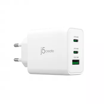j5create JUP3365E-EN 65W GaN USB-C® 3-poorts oplader, binnen, AC, wit