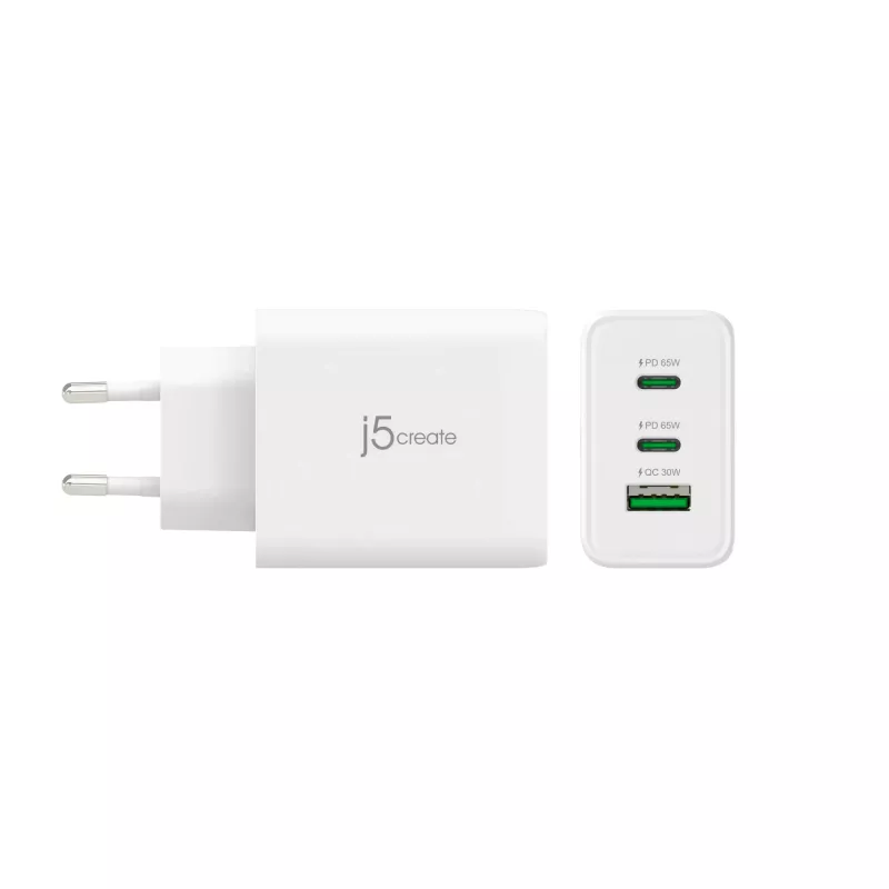 j5create JUP3365E-EN 65W GaN USB-C® 3-poorts oplader, binnen, AC, wit