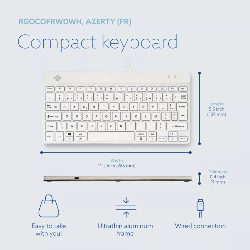 R-Go Tools ergonomisch toetsenbord R-Go Compact Break, compact toetsenbord met pauzesoftware, AZERTY (FR), bedraad, wit
