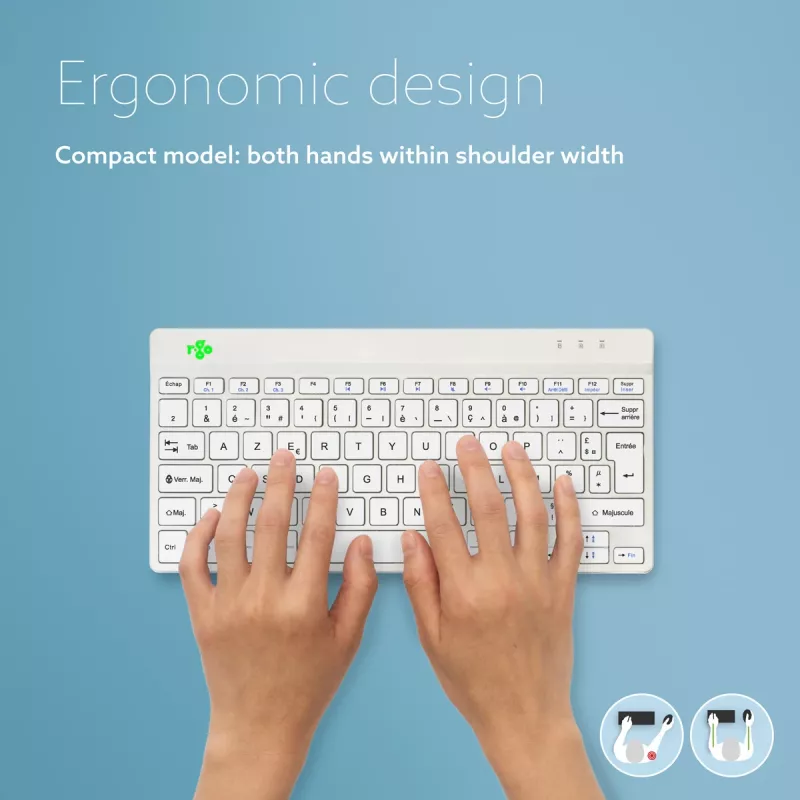 R-Go Tools ergonomisch toetsenbord R-Go Compact Break, compact toetsenbord met pauzesoftware, AZERTY (FR), Bluetooth, wit