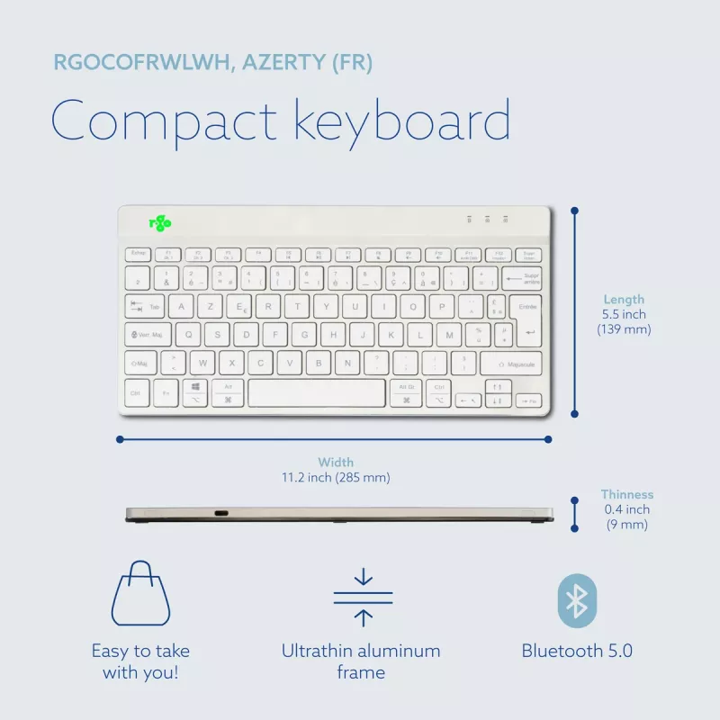 R-Go Tools ergonomisch toetsenbord R-Go Compact Break, compact toetsenbord met pauzesoftware, AZERTY (FR), Bluetooth, wit