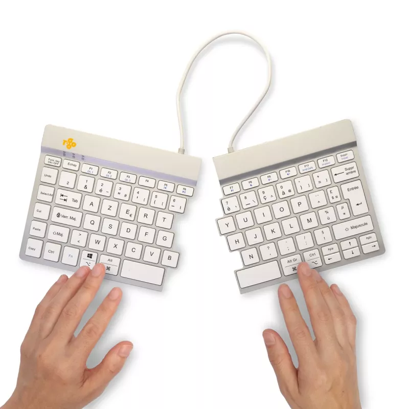R-Go Tools ergonomisch toetsenbord R-Go Split Break met pauzesoftware, ergonomisch gesplitst toetsenbord, AZERTY (FR), Bluetooth, wit