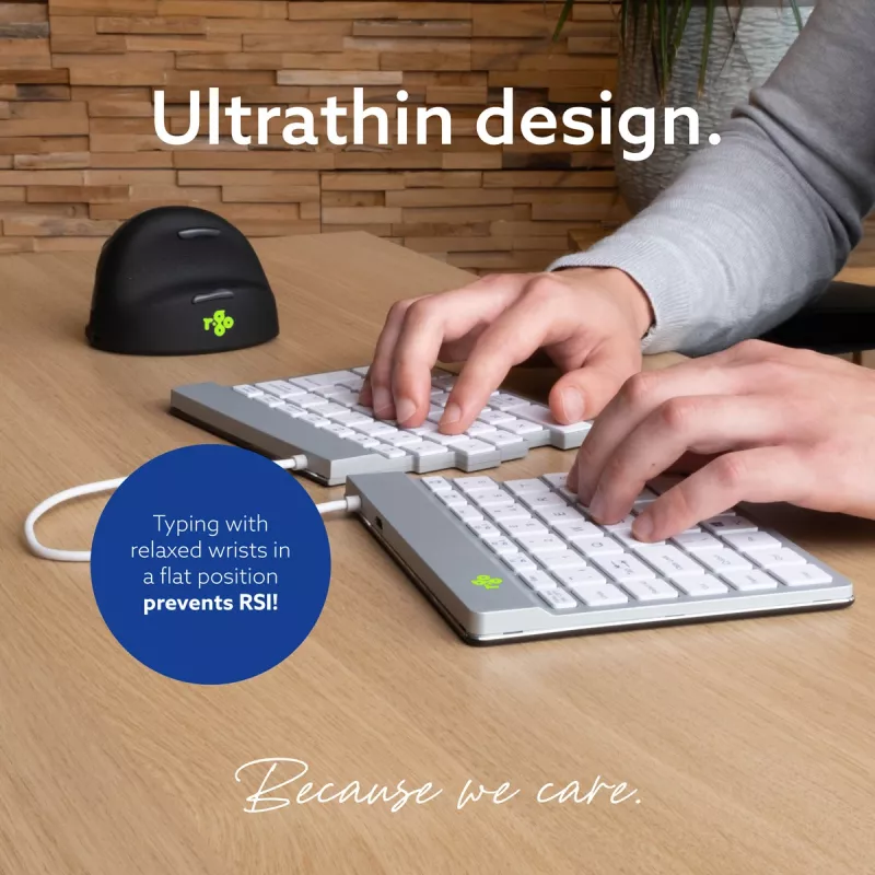R-Go Tools ergonomisch toetsenbord R-Go Split Break met pauzesoftware, ergonomisch gesplitst toetsenbord, AZERTY (FR), Bluetooth, wit