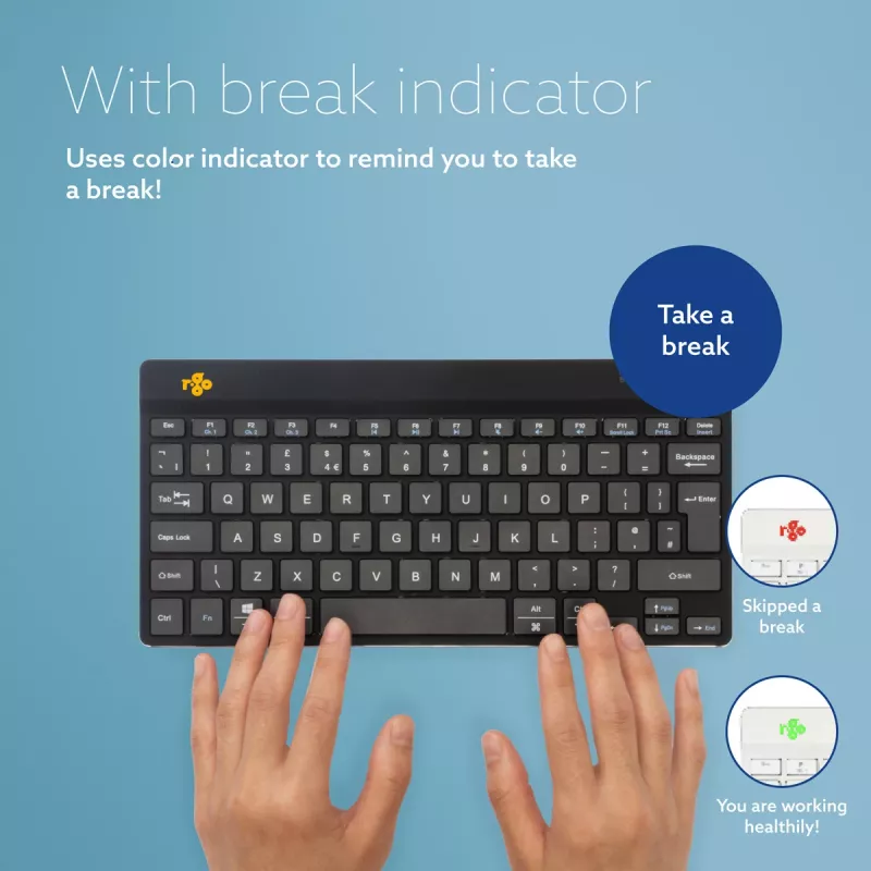 R-Go Tools ergonomisch toetsenbord R-Go Compact Break, compact toetsenbord met pauzesoftware, AZERTY (BE), Bluetooth, zwart