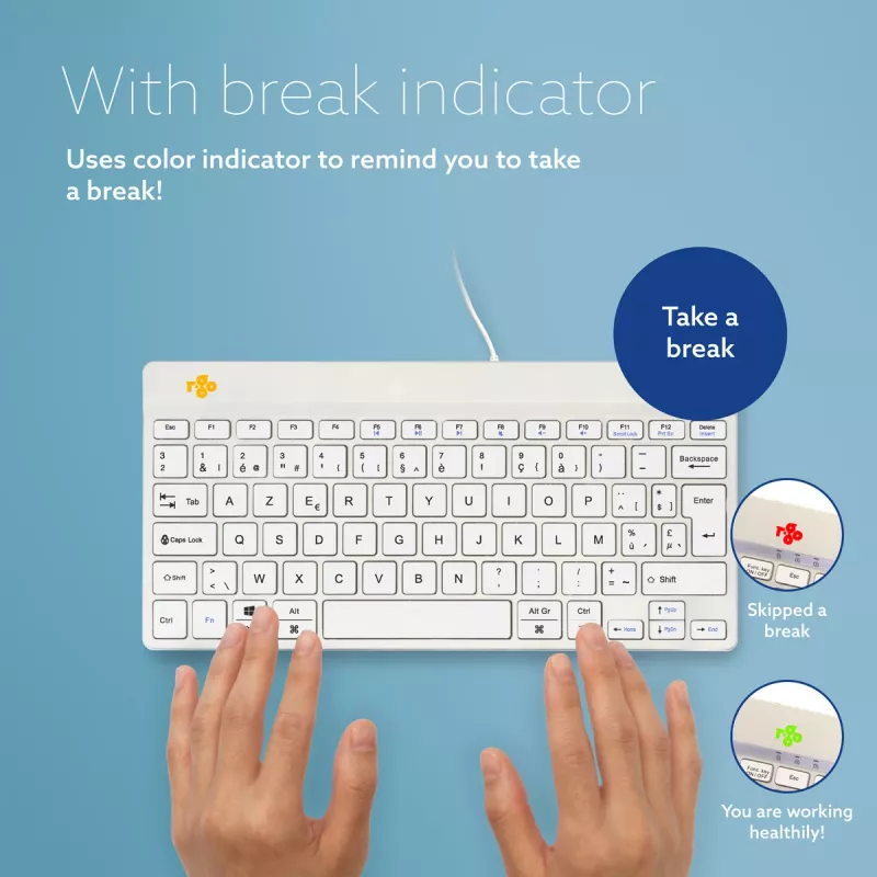 R-Go Tools ergonomisch toetsenbord R-Go Compact Break, compact toetsenbord met pauzesoftware, AZERTY (BE), bedraad, wit
