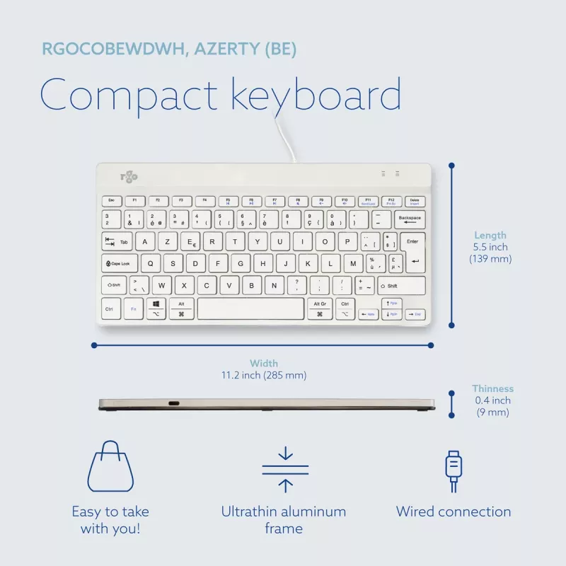 R-Go Tools ergonomisch toetsenbord R-Go Compact Break, compact toetsenbord met pauzesoftware, AZERTY (BE), bedraad, wit