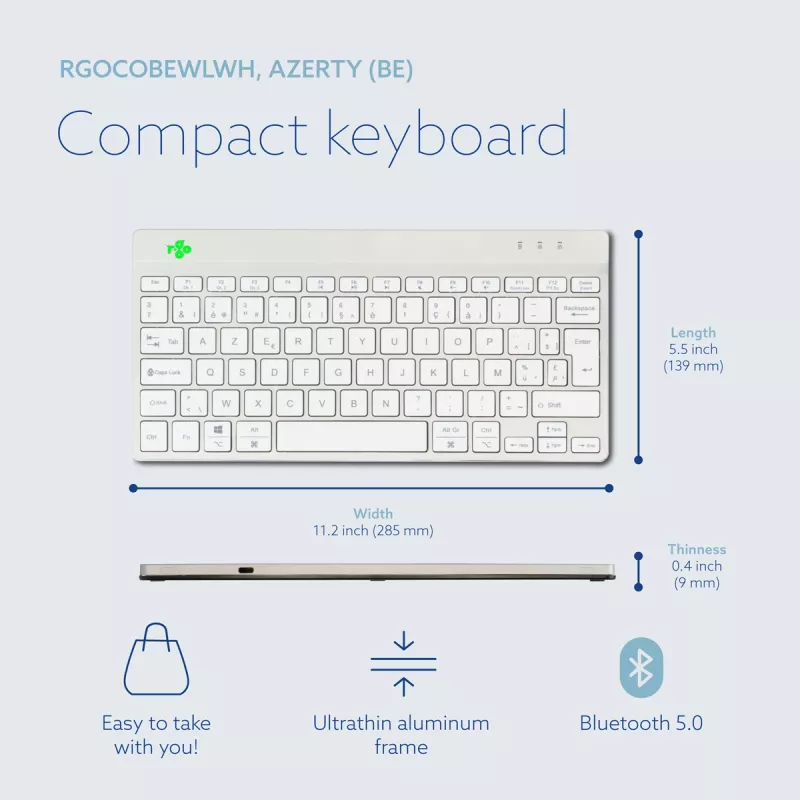 R-Go Tools ergonomisch toetsenbord R-Go Compact Break, compact toetsenbord met pauzesoftware, AZERTY (BE), Bluetooth, wit