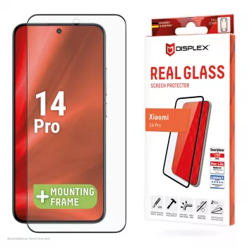 Displayschermbescherming e.v.i. Displex Full Cover (10H) voor Xiaomi 14 Pro, gehard glas, Eco-montageframe, zwart/transparant