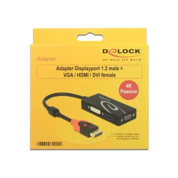 Delock 62902 DisplayPort 1.2 naar VGA / HDMI / DVI adapter, 4K, passief, zwart