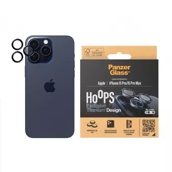 PanzerGlass Hoops camera-lensbescherming iPhone 15 Pro 15 Pro Max blauw titanium krasvast stootvast