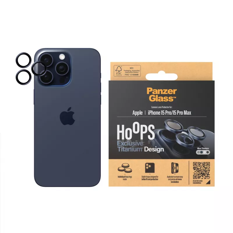 PanzerGlass Hoops camera-lensbescherming iPhone 15 Pro 15 Pro Max blauw titanium krasvast stootvast