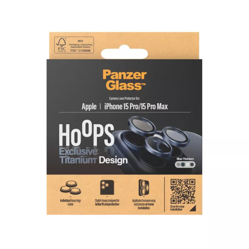 PanzerGlass Hoops camera-lensbescherming iPhone 15 Pro 15 Pro Max blauw titanium krasvast stootvast