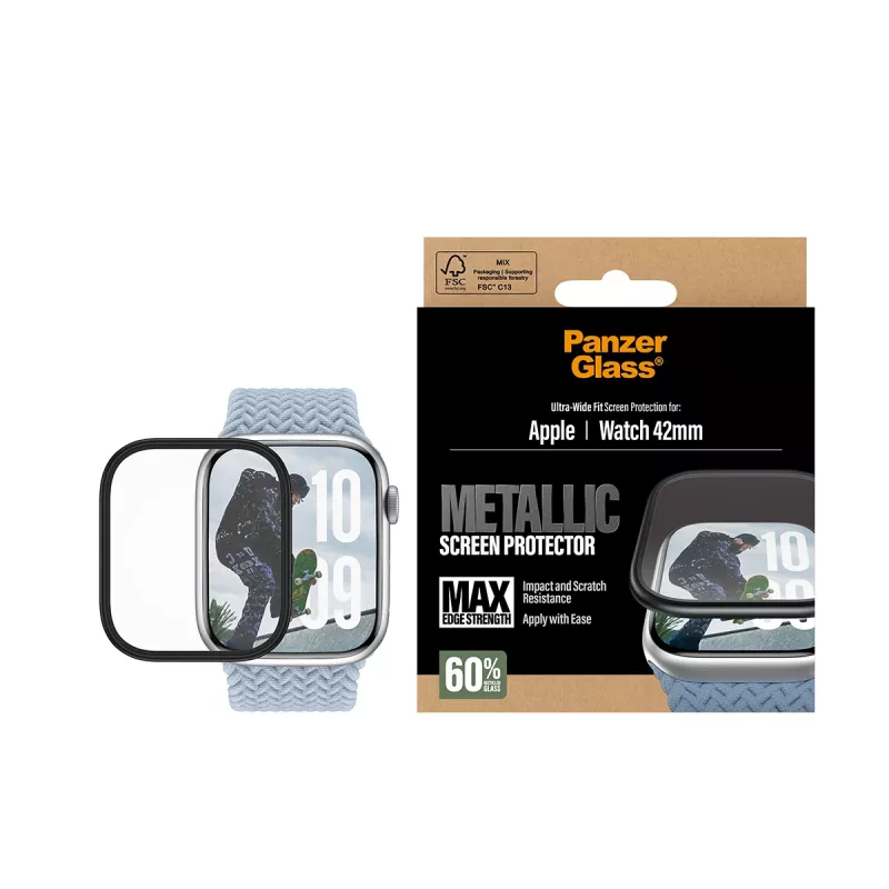 Schermbescherming PanzerGlass zwart metalen frame voor Apple Watch (model PG38147)
