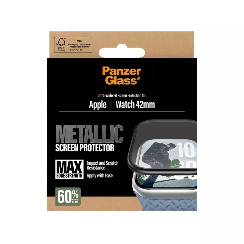 Schermbescherming PanzerGlass zwart metalen frame voor Apple Watch (model PG38147)