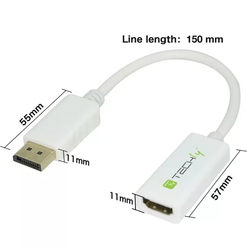 Techly DisplayPort 1.2 stekker / HDMI bus adapter 15 cm wit IADAP DP-HDMIF2