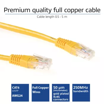 ACT geel 1 meter U/UTP CAT6 patchkabel met RJ45-connectors