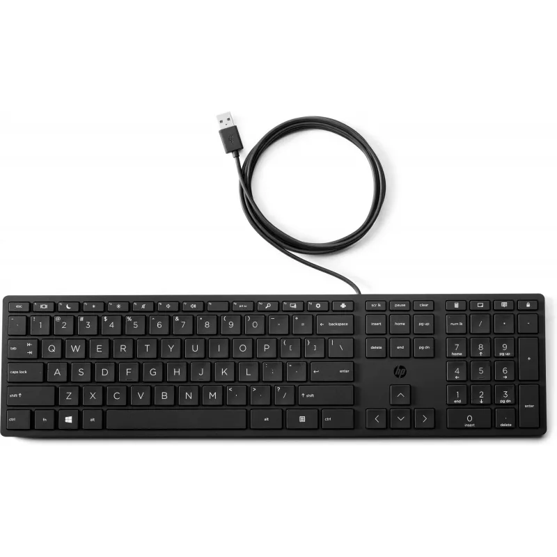 HP Wired Desktop 320K toetsenbord — full-size USB, membraan, zwart