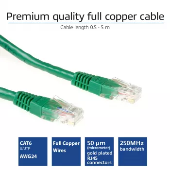ACT groen 0,5m U/UTP CAT6-patchkabel met RJ45-stekkers