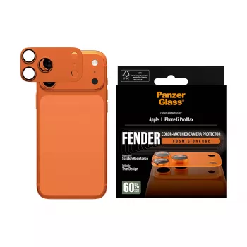 Camerabescherming PanzerGlass Fender voor iPhone 17 Pro Max, siliconen, Cosmic Orange, kras- en stootvast