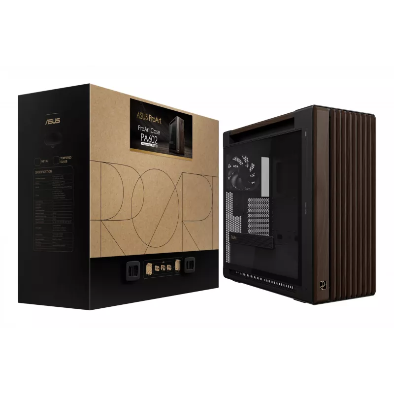 ASUS ProArt PA602 Wood Edition Modern zwart - tempered glass panel Midi Tower zwart, hout