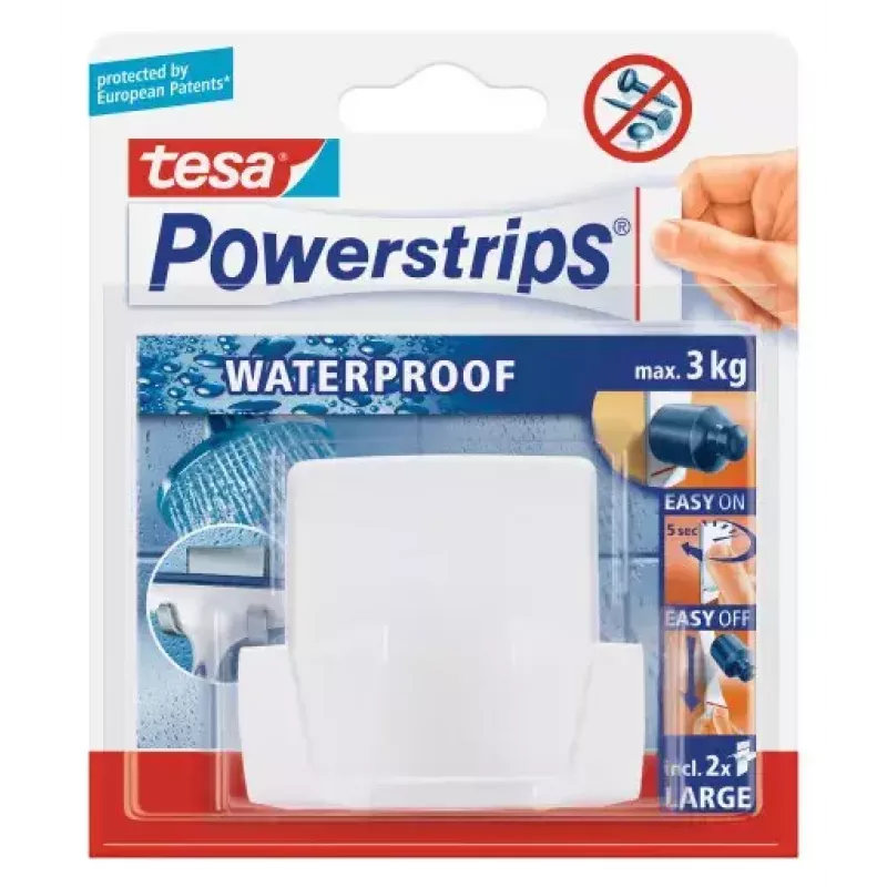 Tesa Powerstrips Waterdichte duohaak Wave, wit