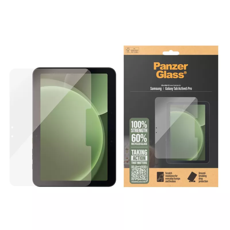 Beeldschermbescherming PanzerGlass voor Samsung Galaxy Tab Active5 Pro — Ultra-Wide Fit, gehard glas/PET, transparant