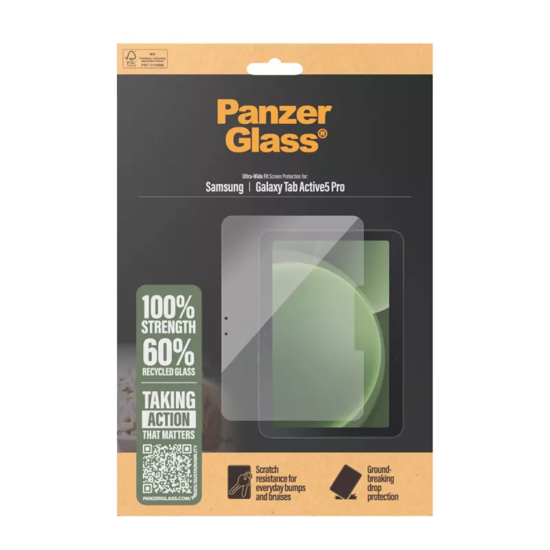 Beeldschermbescherming PanzerGlass voor Samsung Galaxy Tab Active5 Pro — Ultra-Wide Fit, gehard glas/PET, transparant
