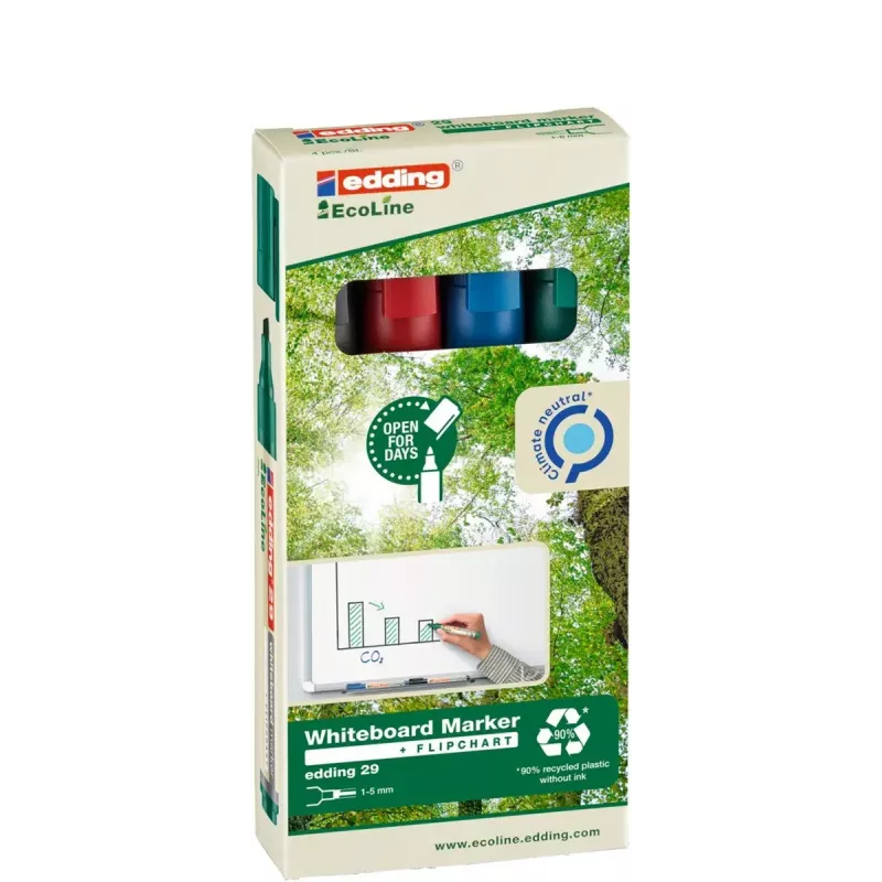 Marker Edding EcoLine 29 4 stuks beitelpunt zwart blauw groen rood
