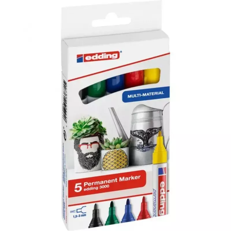 Permanentmarker Edding 3000 bulletpunt gesorteerde kleuren 5 stuks