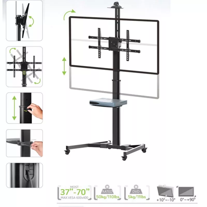 Techly ICA-TR46 multimedia-rolwagen/-standaard zwart flatpanel