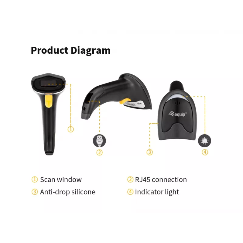 Handheld-barcodescanner Equip 1D laser USB bedraad zwart ABS