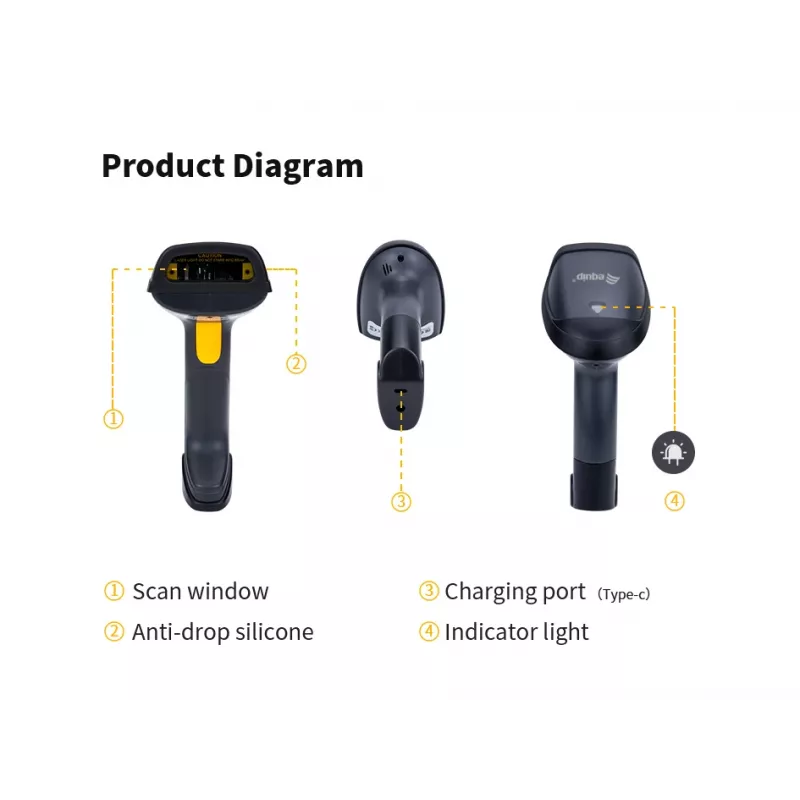 Equip draadloze 1D laser-barcodescanner, met standaard