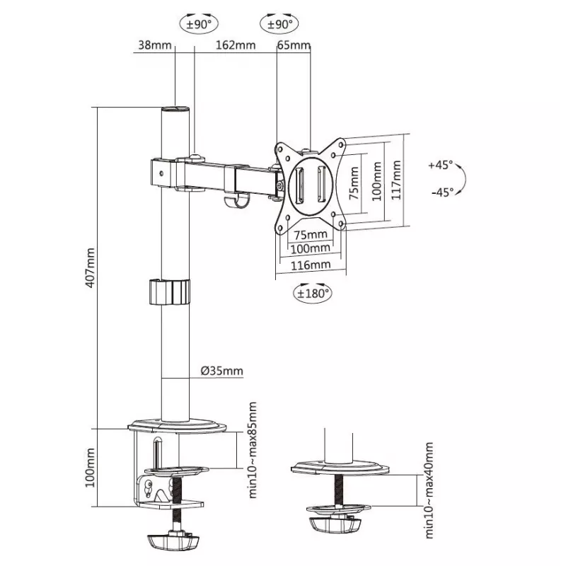 Equip 17 inch-32 inch gelede monitor-tafelhouder
