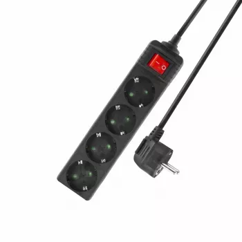 ACT stekkerdoos met verlichte schakelaar, 4 stopcontacten, 2 m, zwart