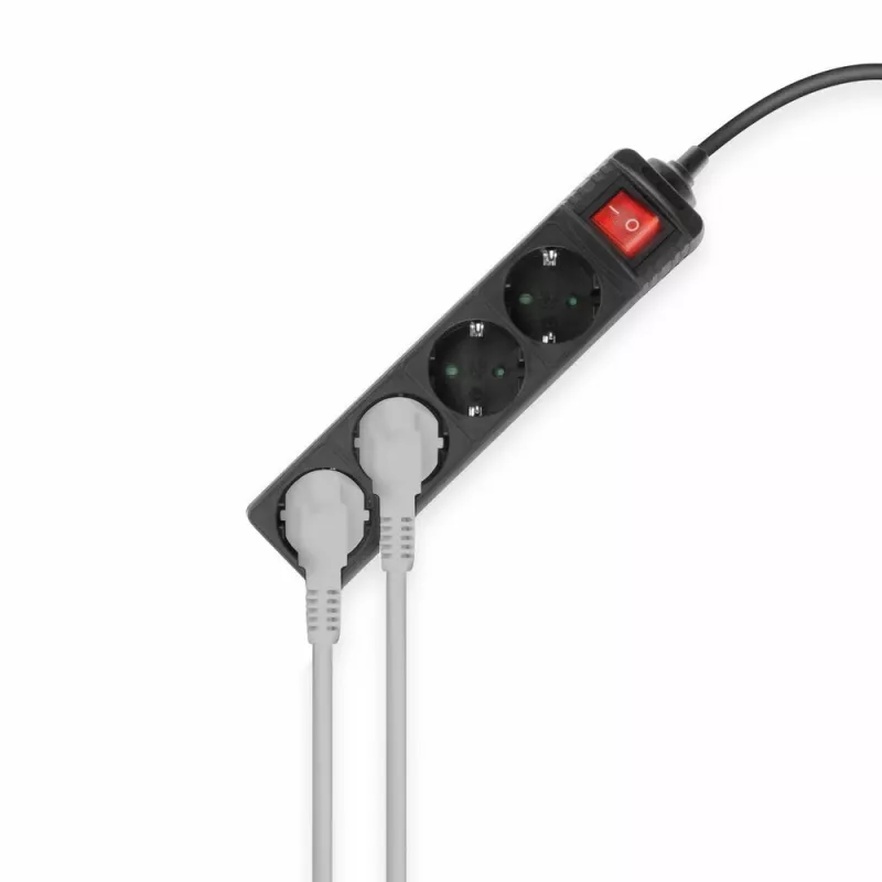 ACT stekkerdoos met verlichte schakelaar, 4 stopcontacten, 2 m, zwart