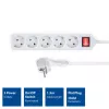 ACT meervoudig stopcontact met verlichte schakelaar en platte stekker, 5 stopcontacten, 1,5 m, wit