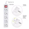 ACT meervoudig stopcontact met verlichte schakelaar en platte stekker, 5 stopcontacten, 1,5 m, wit