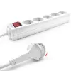 ACT meervoudig stopcontact met verlichte schakelaar en platte stekker, 5 stopcontacten, 1,5 m, wit