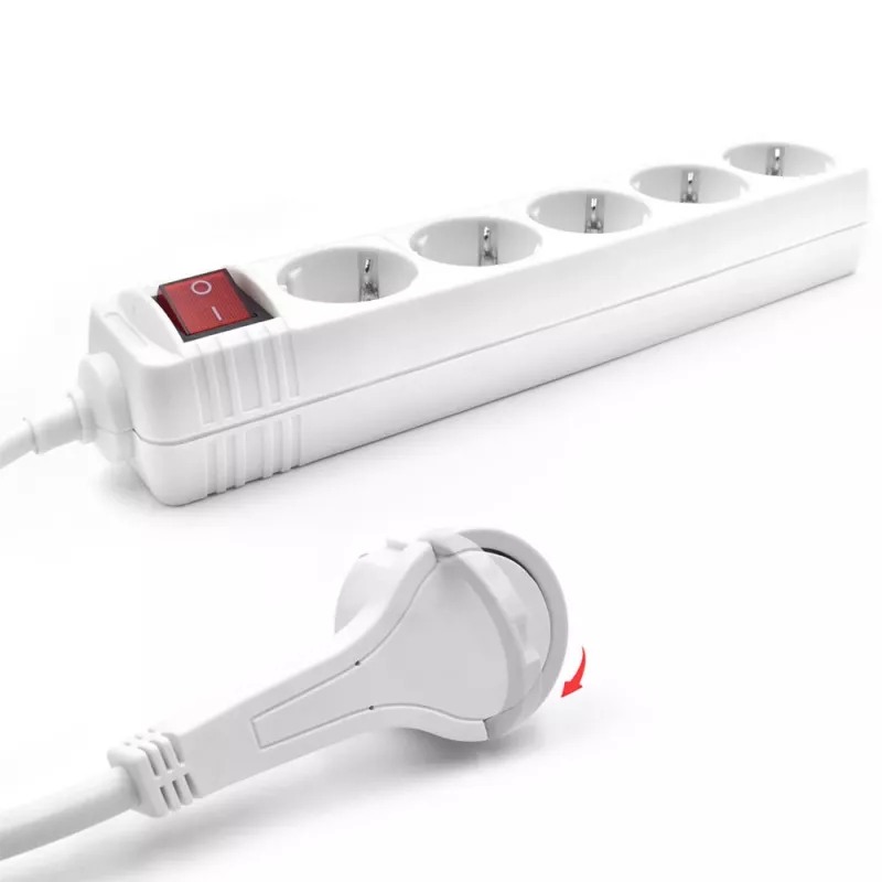 ACT meervoudig stopcontact met verlichte schakelaar en platte stekker, 5 stopcontacten, 1,5 m, wit