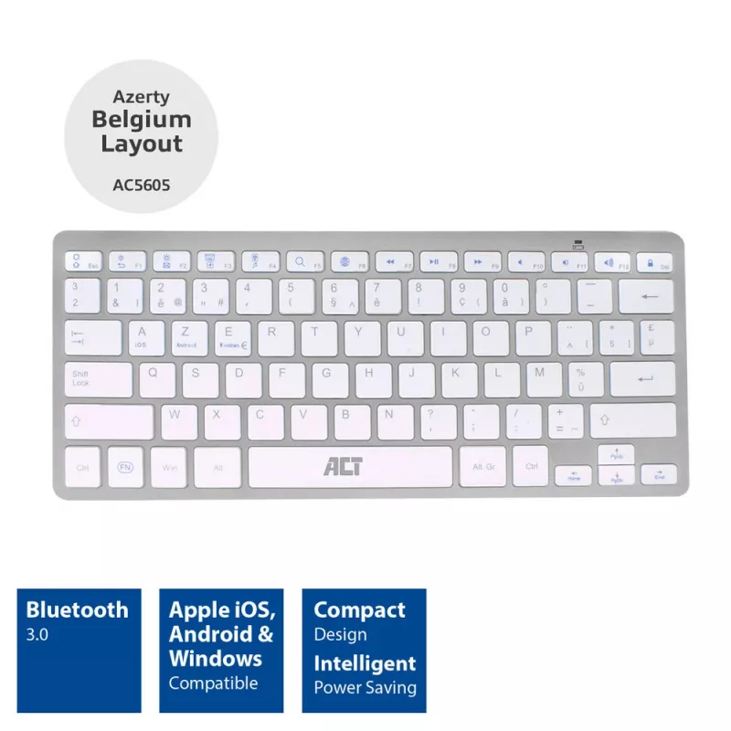 ACT draagbaar Bluetooth-toetsenbord Azerty/BE-layout draadloos wit 75%