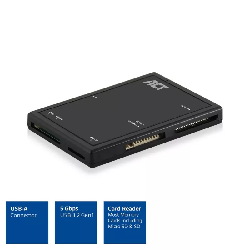 ACT USB 3.0-kaartlezer AC6370 CF MMC MS Duo MicroSD SDHC zwart